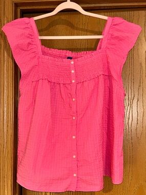 Old Navy Hot Pink Smocked Square-Neck Button-Front Top